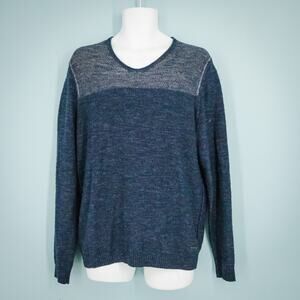 Hugo Boss Size XL Arbramus Blue Color Block V Crew Neck 100% Cotton Sweater